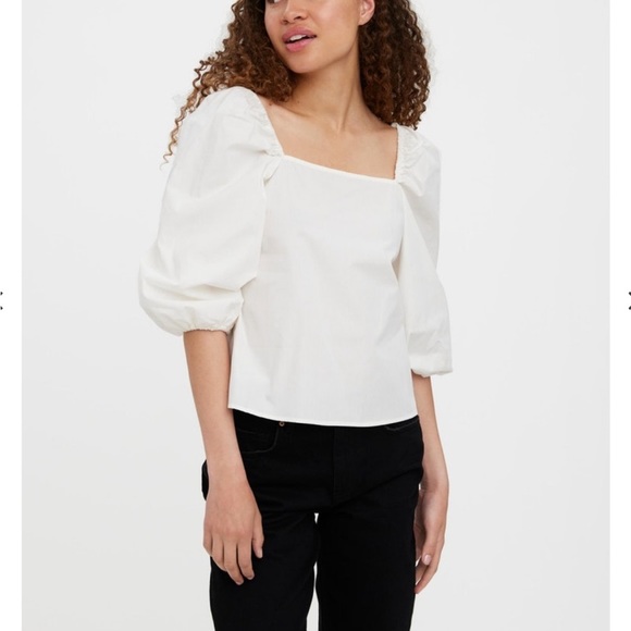 Cotton Square Neck Buff Sleeve Open Back Blouse size L - Picture 2 of 9